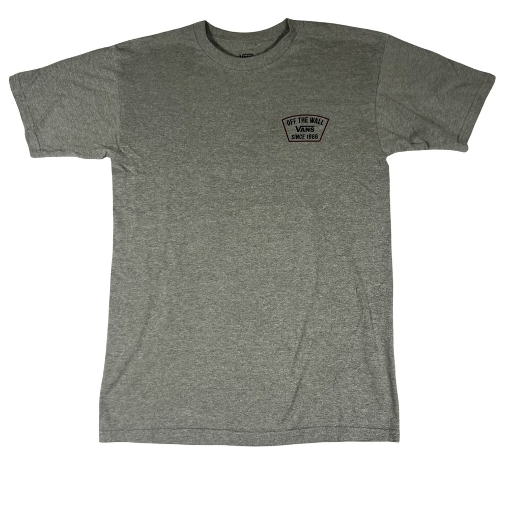 Vans Off The Wall Graphic T-Shirt Gray Mens Small Short Sleeve Logo Front/Back